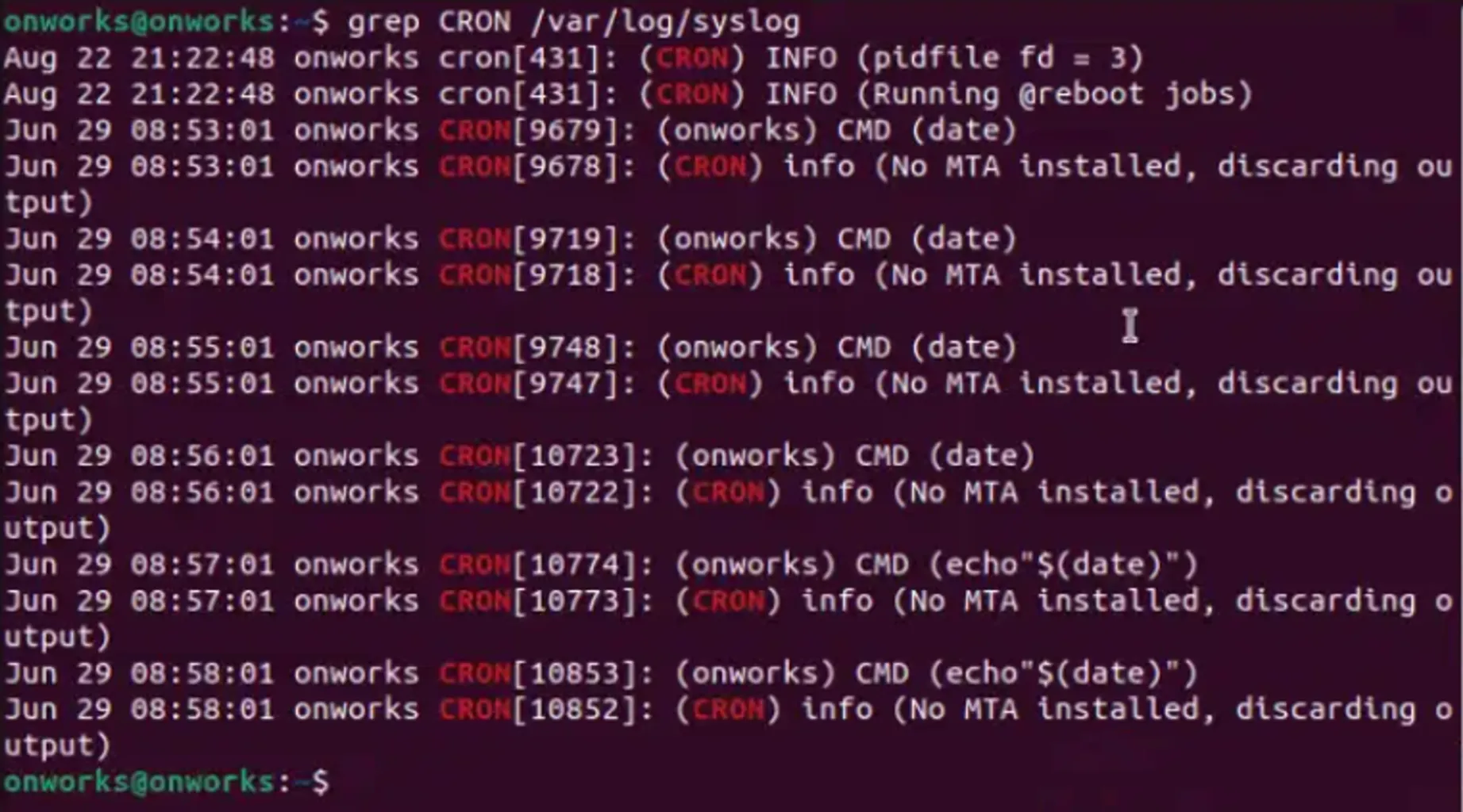 Viewing cron job entries in syslog on Ubuntu/Debian